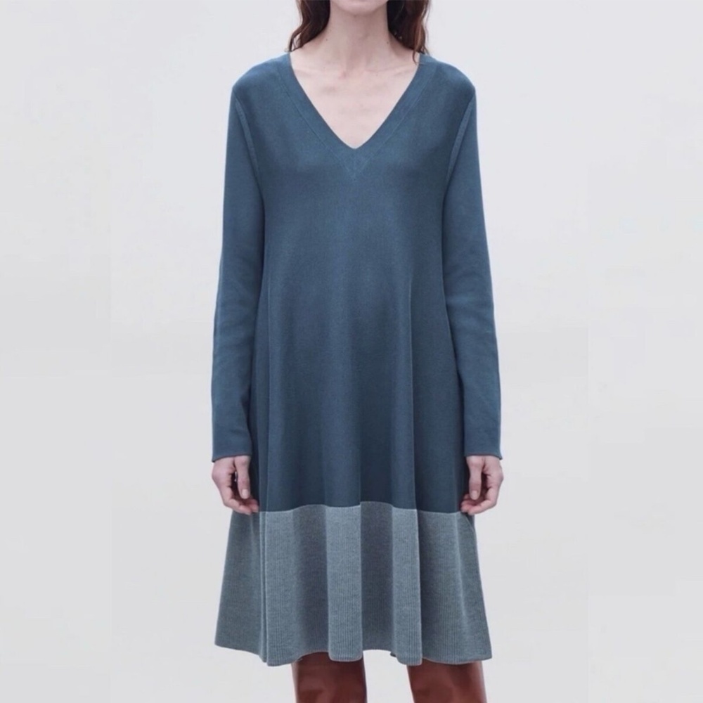 COS Blue and Gray Long Sleeve Dress